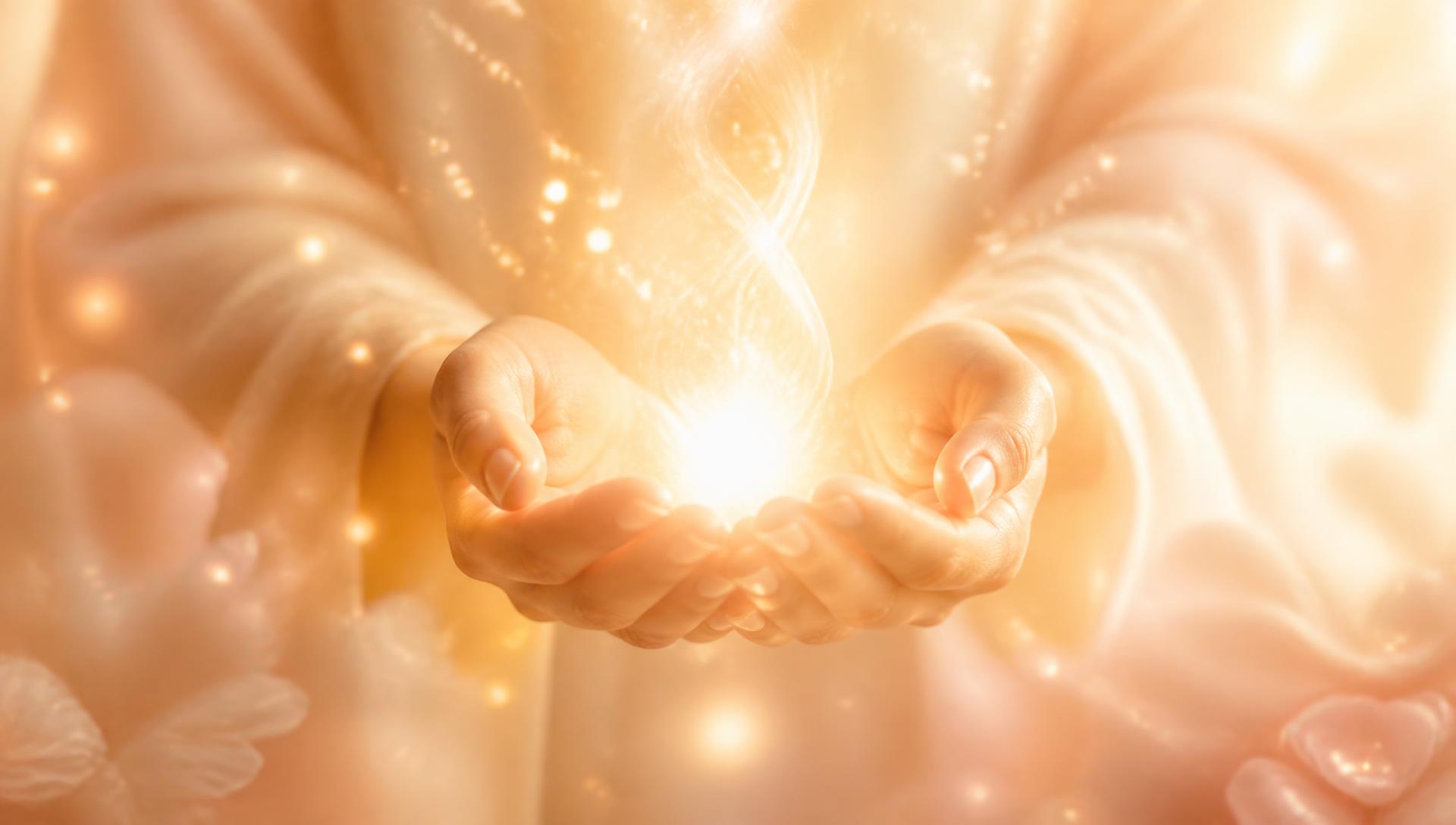 Warm healing energy glowing in cupped hands